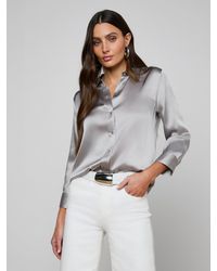 L'Agence - Chemisier En Soie Dani, Étain Clair - Lyst