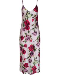 L'Agence - Robe Nuisette En Soie Seridie, Rose Avec Imprimé Roses Romantique - Lyst