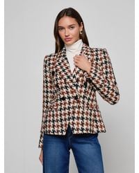 L'Agence - Blazer En Tweed À Imprimé Pied-De-Poule Marie, Motif Pied-De-Poule Noir, Marron Et Crème - Lyst