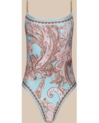 L'Agence - Maillot De Bain Une Pièce Remi, Bleu Glacé À Imprimé Cachemire Marron - Lyst