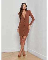 L'Agence - Robe Courte Boutonnée Taru, Brun Sépia/Doré - Lyst