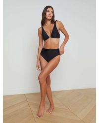 L'Agence - Bas De Bikini Taille Haute Vanessa, Noir - Lyst