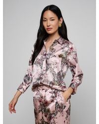 L'Agence - Chemisier En Soie Dani, Rose Pâle À Imprimé Jungle Papillons Coloré - Lyst