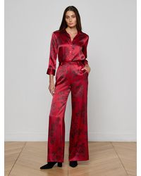L'Agence - Pantalon Ample En Soie Pilar, Bordeaux À Imprimé Floral Artistique - Lyst