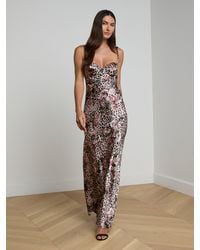 L'Agence - Robe De Soirée En Soie Sayla, Imprimé Léopard Et Roses - Lyst