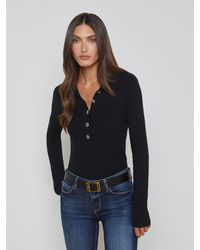 L'Agence - Pull Sterling À Manches Longues En Noir/Bouton Bijou - Lyst