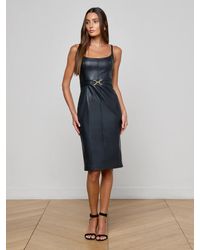 L'Agence - Robe En Cuir Vegan Halia, Bleu Nuit - Lyst