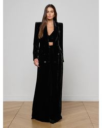 L'Agence - Robe Smoking Longue En Velours Stormi, Noir - Lyst
