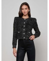 L'Agence - Cardigan En Maille Una, Noir Chiné Avec Fils Lurex Gris Métal - Lyst
