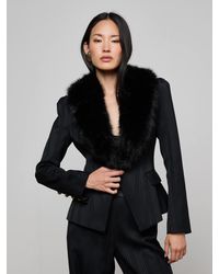 L'Agence - Blazer À Col En Fourrure Synthétique Kaisley, Noir À Motif Rayé - Lyst
