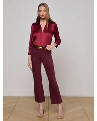 L'Agence - Jean 7/8 Évasé En Denim Enduit Kendra, Enduit Bordeaux Foncé - Lyst