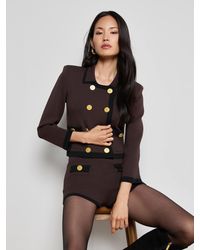 L'Agence - Mini Short En Maille Lumi, Marron Foncé/Noir - Lyst