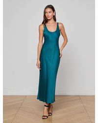 L'Agence - Robe Longue En Satin Akiya, Rouge Bleu Sarcelle Profond - Lyst