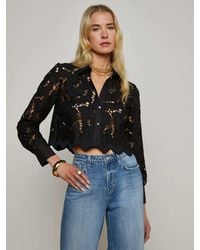 L'Agence - Chemisier Court En Dentelle Seychelle, Noir - Lyst