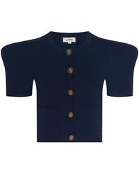 L'Agence - Cardigan À Épaulettes Oversize Britt, Bleu Nuit/Doré - Lyst