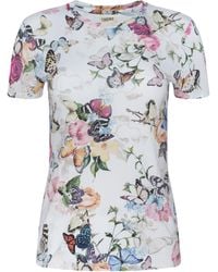 L'Agence - T-Shirt Ajusté Ressi, Blanc À Imprimé Papillons Coloré - Lyst