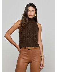 L'Agence - Pull À Col Roulé En Maille Torsadée Bellini, Marron Foncé - Lyst