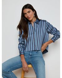 L'Agence - Chemise En Satin Cosette, Bleu À Rayures - Lyst