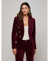 L'Agence - Blazer En Velours Wayne, Bordeaux Foncé - Lyst
