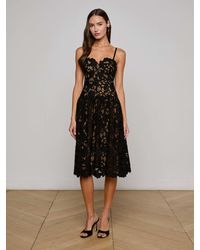 L'Agence - Robe Mi-Longue En Dentelle Flyn, Noir - Lyst