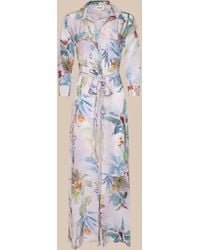 L'Agence - Robe Chemise En Soie Cameron, Rose Pâle À Imprimé Feuilles De Palmier Coloré - Lyst