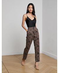 L'Agence - Pantalon Floqué Rebel, Tissu Floqué À Motif Chevrons Marron - Lyst
