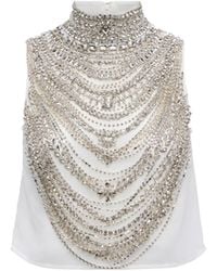 L'Agence - Yun Draped Crystal Tank Top - Lyst