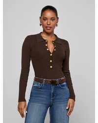 L'Agence - Body En Maille Elisabetta, Marron Foncé/Doré - Lyst