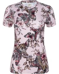 L'Agence - T-Shirt Ajusté Ressi, Rose Pâle À Imprimé Jungle Papillons Coloré - Lyst