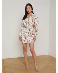 L'Agence - Robe Chemise En Lin Mélangé Demie, Blanc Vintage Avec Imprimé Papillons - Lyst