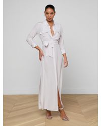 L'Agence - Robe Chemise En Soie Cameron, Lilas Glacé Avec Imprimé Géométrique - Lyst