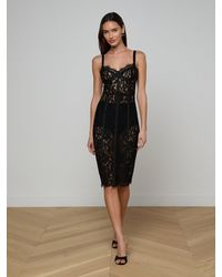 L'Agence - Robe Mi-Longue En Dentelle Jennifer, Noir - Lyst