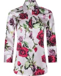 L'Agence - Chemisier En Soie Dani, Rose Avec Imprimé Roses Romantique - Lyst
