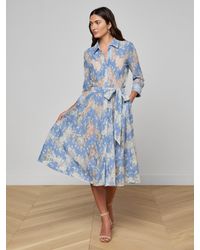 L'Agence - Robe Mi-Longue En Dentelle Ralphie, Bleu/Ivoire - Lyst