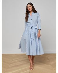 L'Agence - Robe Mi-Longue Ralphie, Bleu Clair À Rayures Bleu Foncé - Lyst