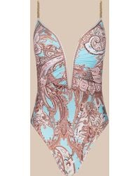L'Agence - Maillot De Bain Une Pièce Lilou, Bleu Glacé À Imprimé Cachemire Marron - Lyst