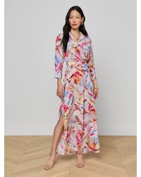 L'Agence - Robe Chemise En Soie Cameron, Rose Clair À Imprimé Carte Postale Coloré - Lyst