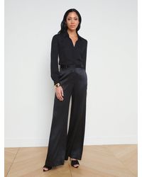 L'Agence - Pantalon Large En Soie Pilar En Noir - Lyst