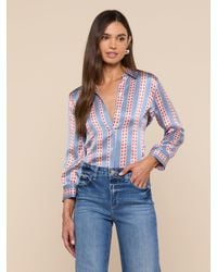 L'Agence - Chemisier En Soie Dani, Bleu À Motif Rayé Varié Blanc Et Rouge - Lyst