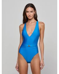 L'Agence - Maillot De Bain Une Pièce À Décolleté Plongeant Lisa, Bleu Capri - Lyst