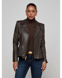 L'Agence - Lyric Leather Peplum Jacket - Lyst