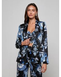L'Agence - Blazer En Soie Colin, Imprimé Porcelaine Oversize Noir Et Bleu - Lyst