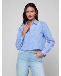 L'Agence - Chemise À Sequins Cosette, Bleu À Rayures Avec Borderies Florales À Sequins - Lyst