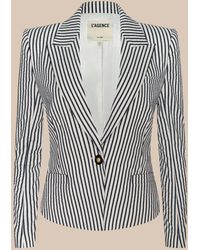 L'Agence - Blazer En Seersucker Misa, Ivoire À Rayures Bleu Nuit - Lyst
