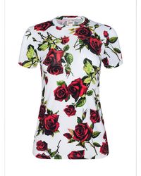 L'Agence - T-Shirt Ajusté Ressi, Blanc Orné D'Un Imprimé Roses Rouges Romantique - Lyst