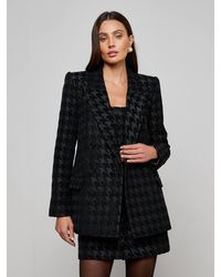L'Agence - Blazer Oversize À Motif Pied-De-Poule Cambrie, Noir À Motif Pied-De-Poule Noir - Lyst