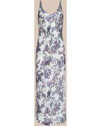 L'Agence - Robe Longue En Satin Akiya, Blanc Vintage À Imprimé Papillons Style Aquarelle - Lyst
