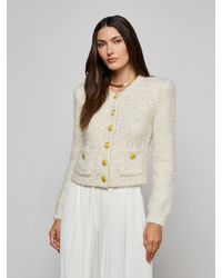 L'Agence - Cardigan En Maille Una, Ivoire Chiné Avec Fils Lurex Dorés - Lyst