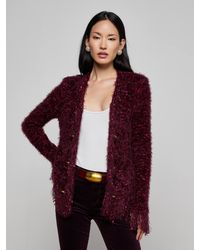 L'Agence - Blazer Cardigan À Franges Azure, Malbec Chiné/Doré - Lyst