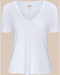 L'Agence - Brianna Cotton V-Neck T-Shirt - Lyst